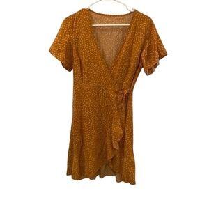 Polka Dot Wrap Dress Ruffle Short Sleeve Casual Party Sundress Size Small‎